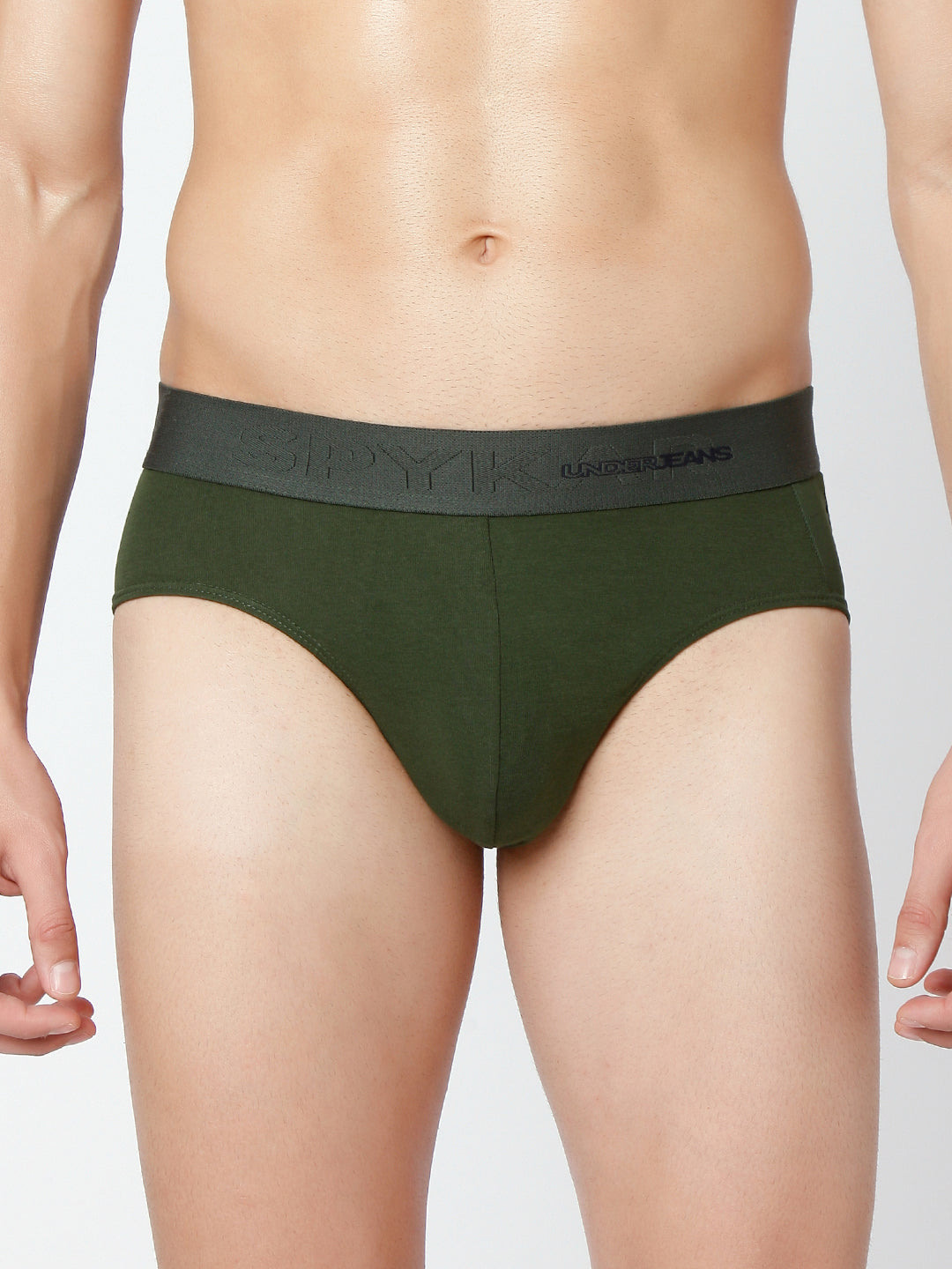 Men Premium Olive & White Cotton Blend Brief (Pack of 2)- UnderJeans by Spykar