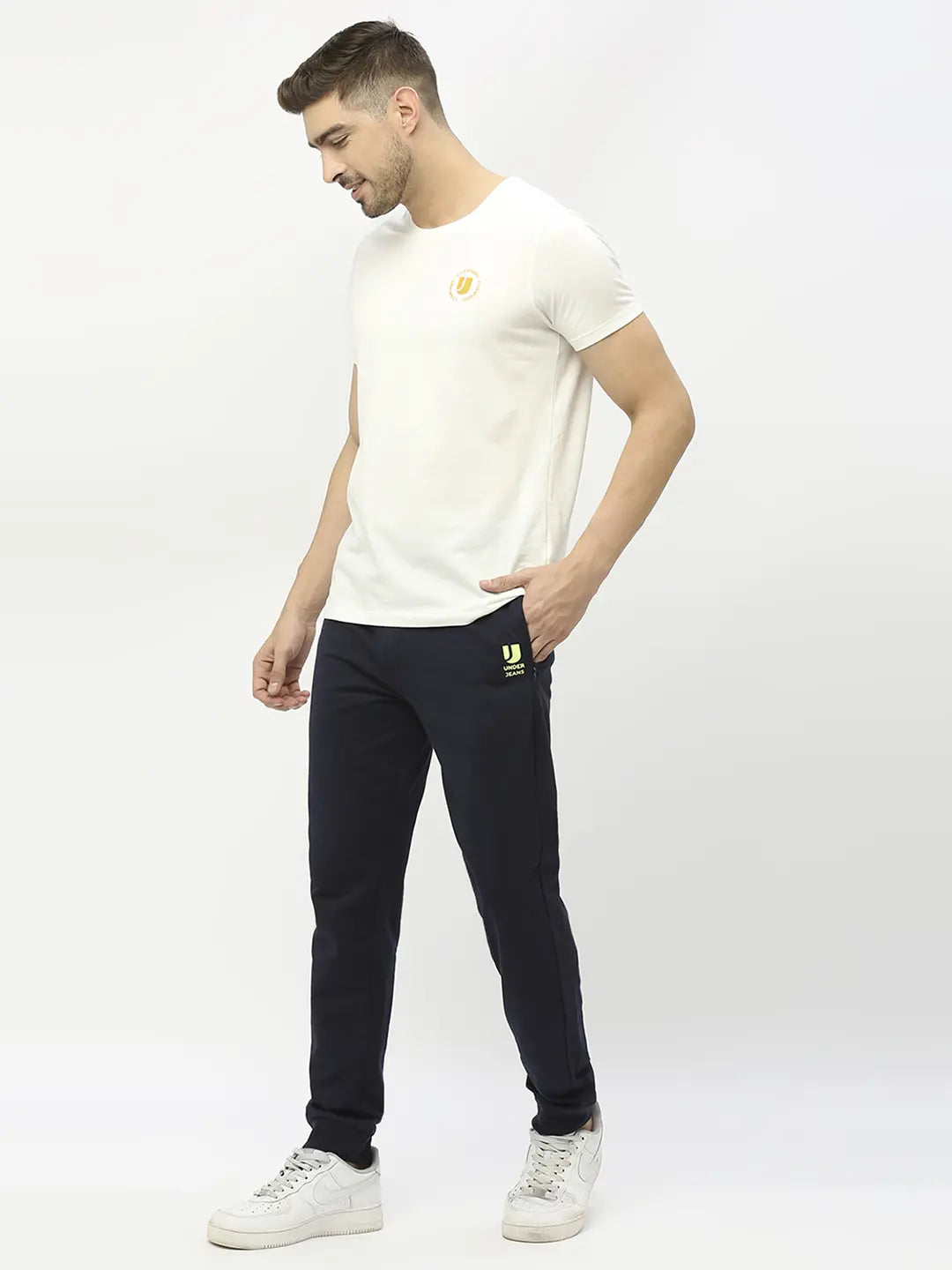 Underjeans By Spykar Men Premium Navy Blue Cotton Joggers Trackpant
