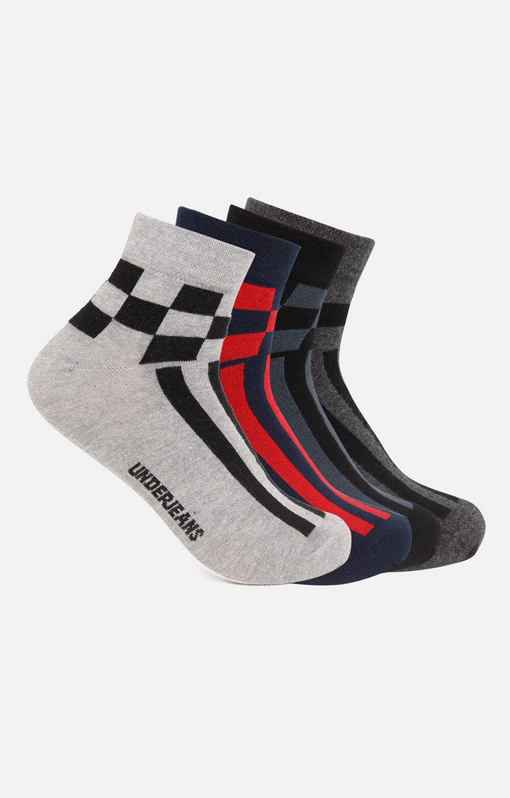 Men Premium Anthra Navy Black Grey Ankle Length (Non Terry) (Pack of 4) Socks- UnderJeans by Spykar