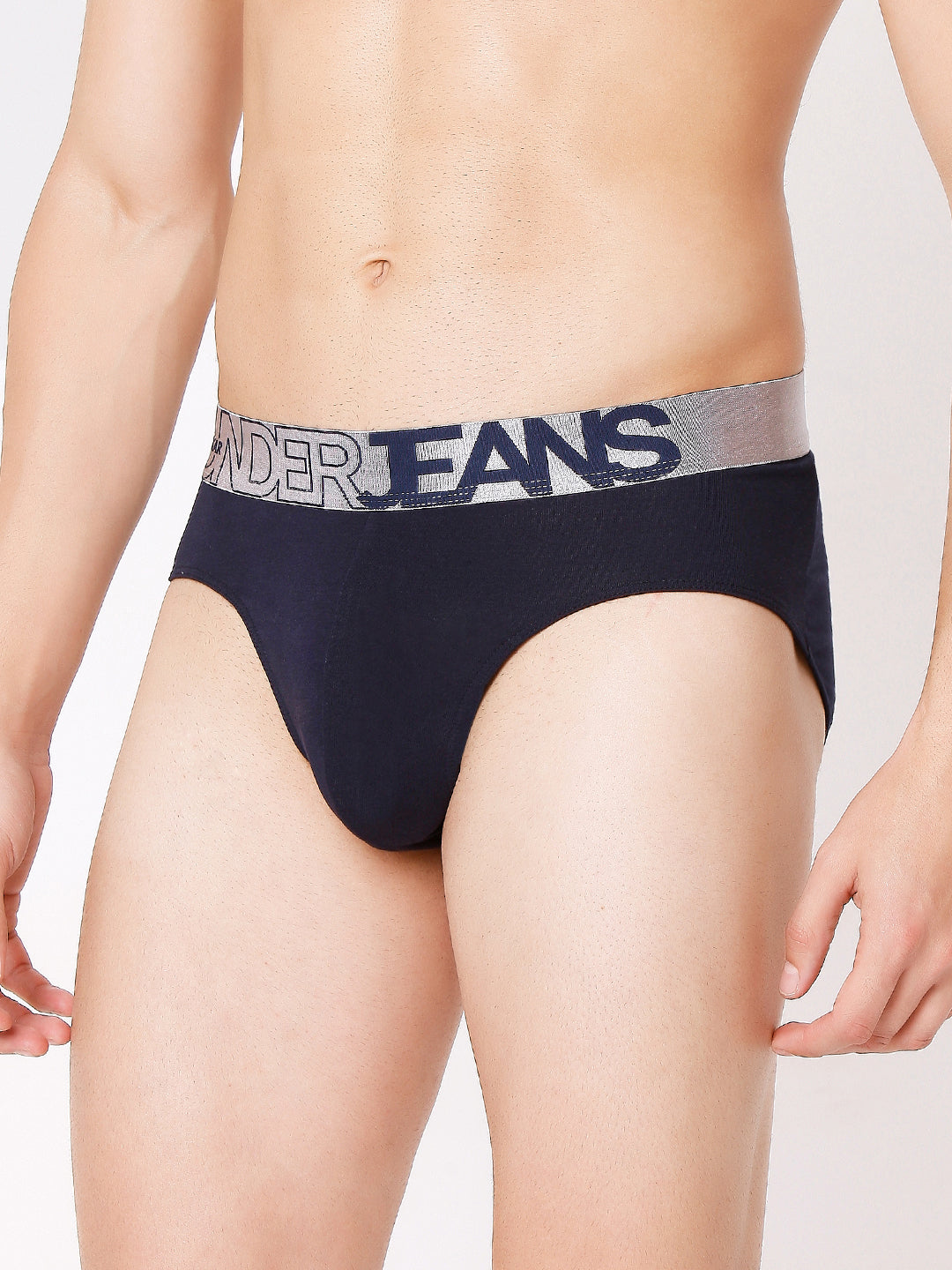 Men Premium Navy & White Cotton Blend Brief (Pack of 2)- UnderJeans by Spykar