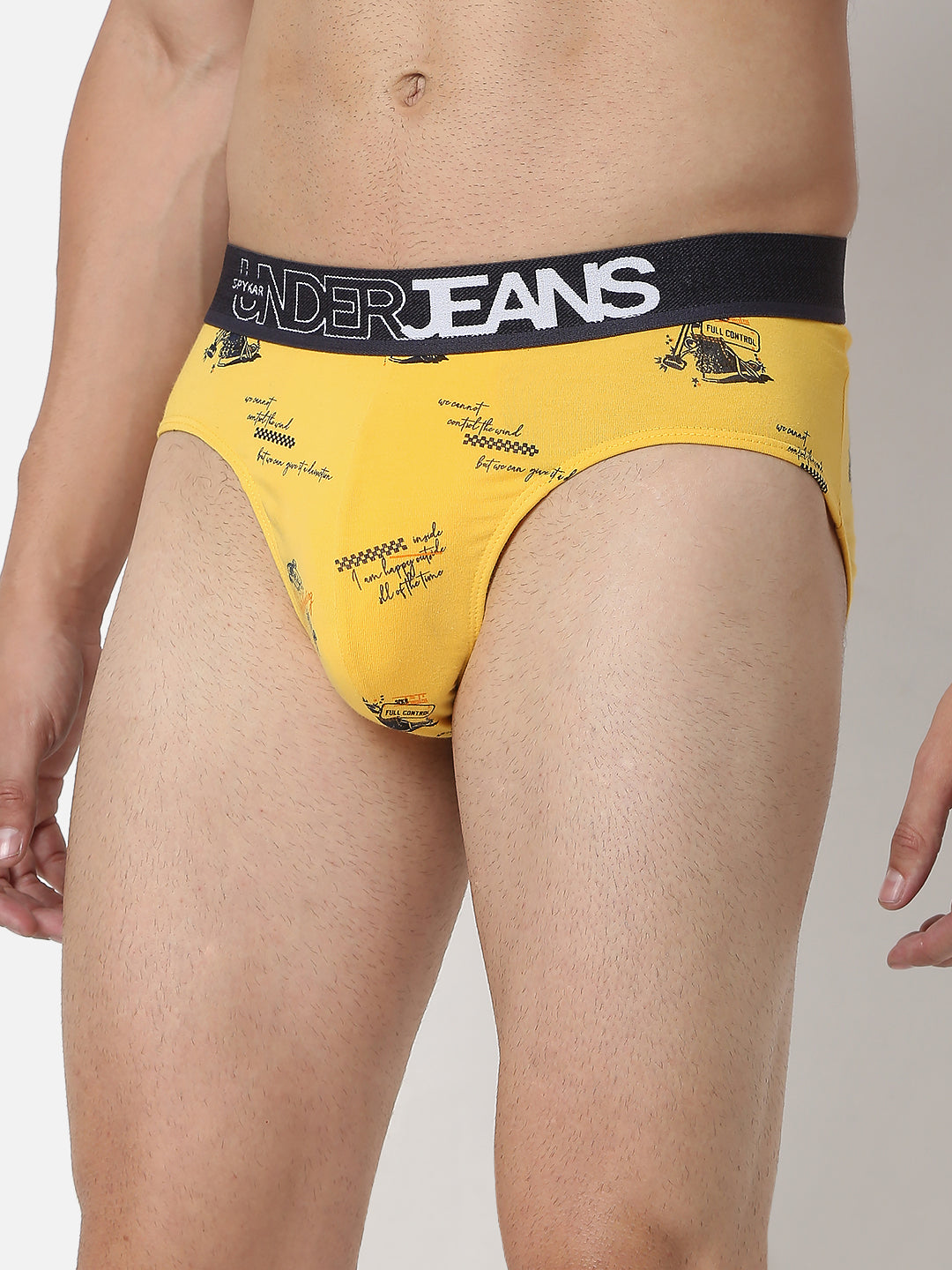 Men Premium White & Yellow Cotton Blend Brief (Pack of 2)- UnderJeans by Spykar