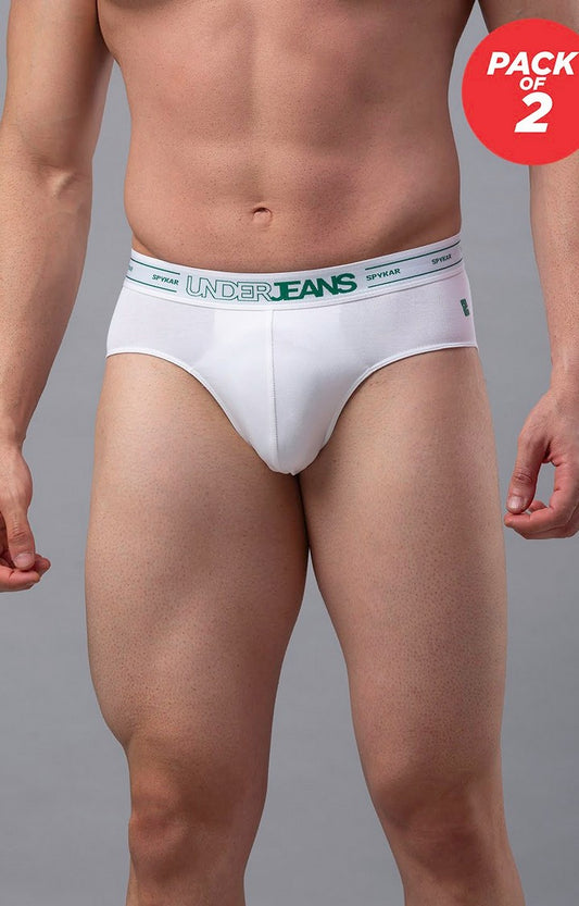 Underjeans by Spykar Men Premium Cotton Blend White Brief - (Pack of 2)
