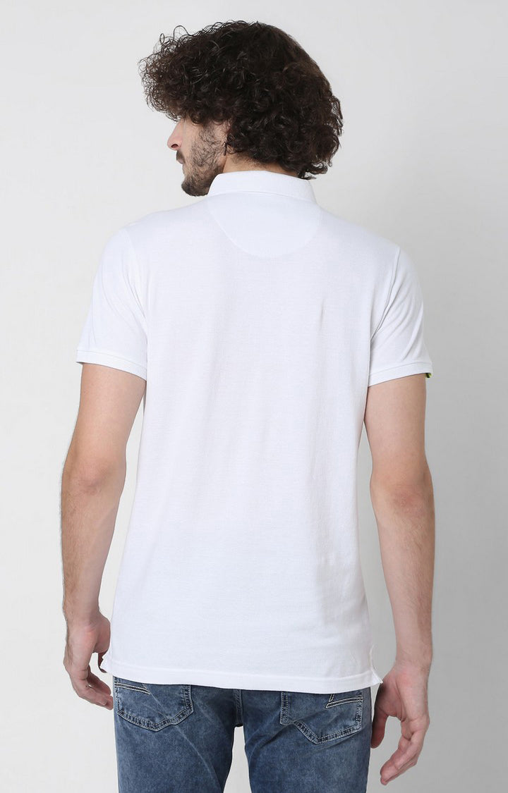 Men Premium White Cotton Slim Fit Polo T-Shirt - UnderJeans By Spykar