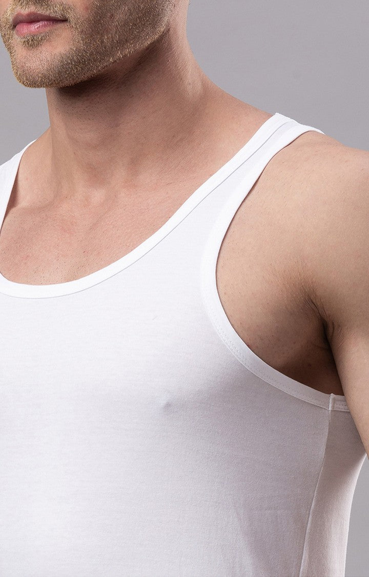 White 100% Cotton Vest (Round Neck)- UnderJeans by Spykar