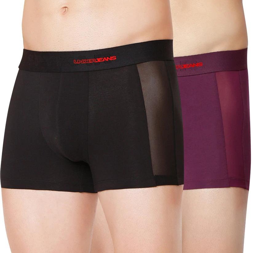 Men Premium Black & Purple Cotton Blend Trunk (Pack of 2)- UnderJeans by Spykar