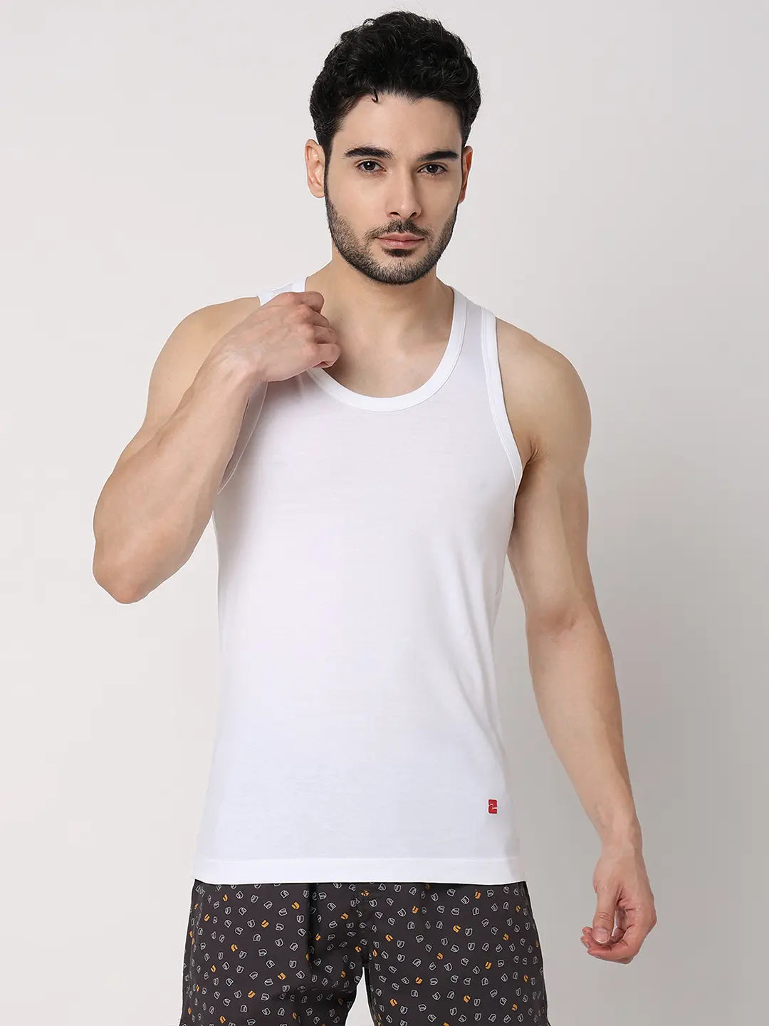 Underjeans by Spykar Men Premium White Cotton Blend Regular Fit Vest - Pack Of 2