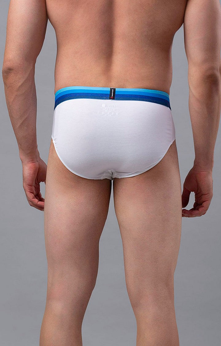 Men Premium Cotton Blend White-Blue Brief- UnderJeans by Spykar