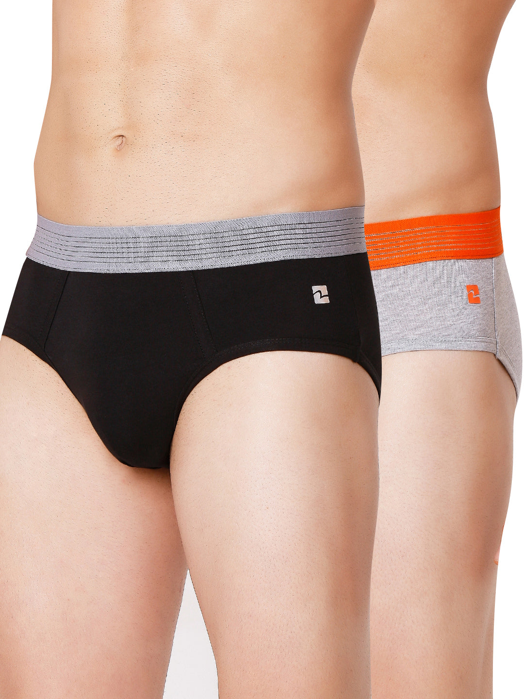 Men Premium Black-Grey & Grey-Orange Cotton Blend Brief (Pack of 2)- UnderJeans by Spykar