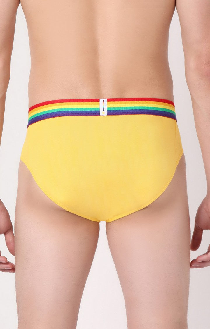 Men Premium Yellow Multi Cotton Blend Brief- UnderJeans by Spykar