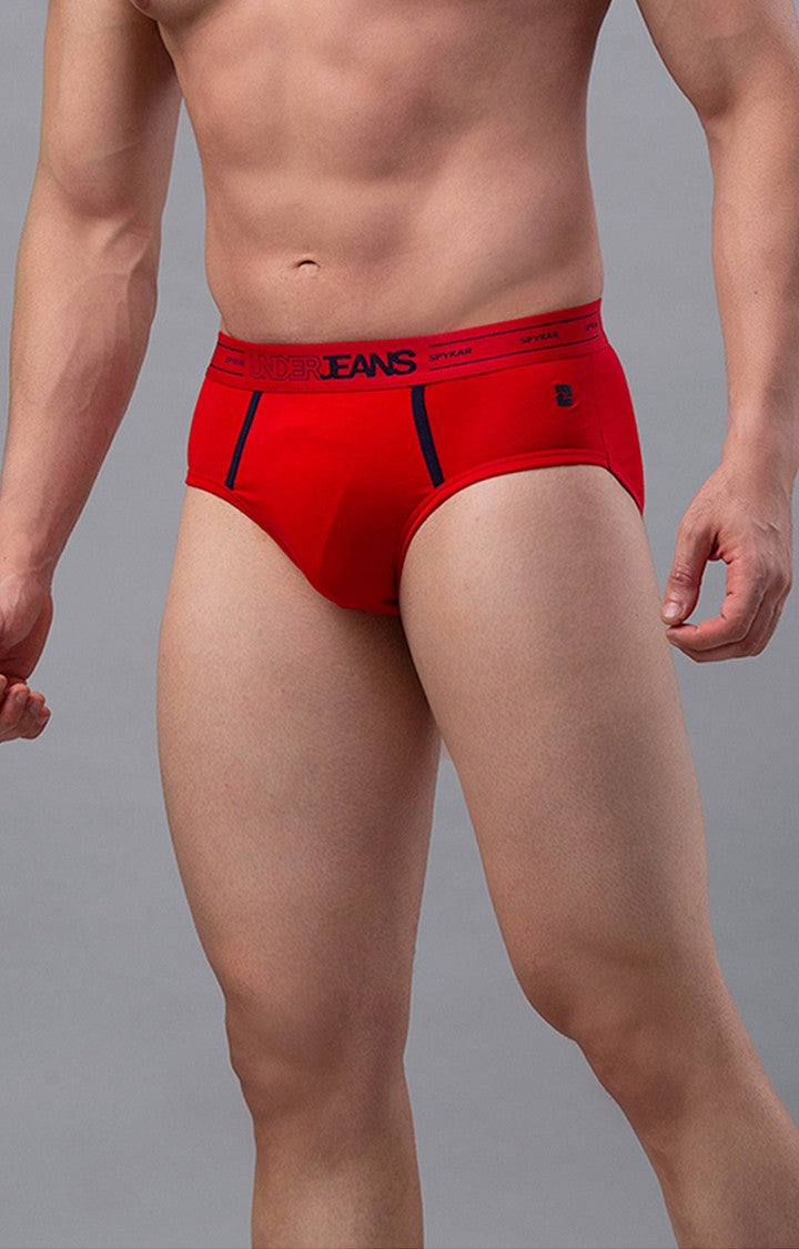 Red Cotton Blend Brief for Men Premium- UnderJeans by Spykar
