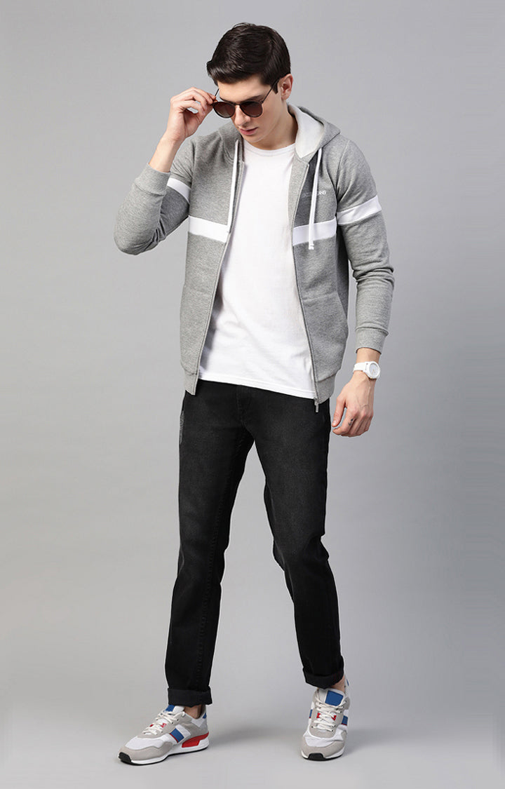 Grey Melange Cotton Solid Hooded Sweatshirts- UnderJeans by Spykar