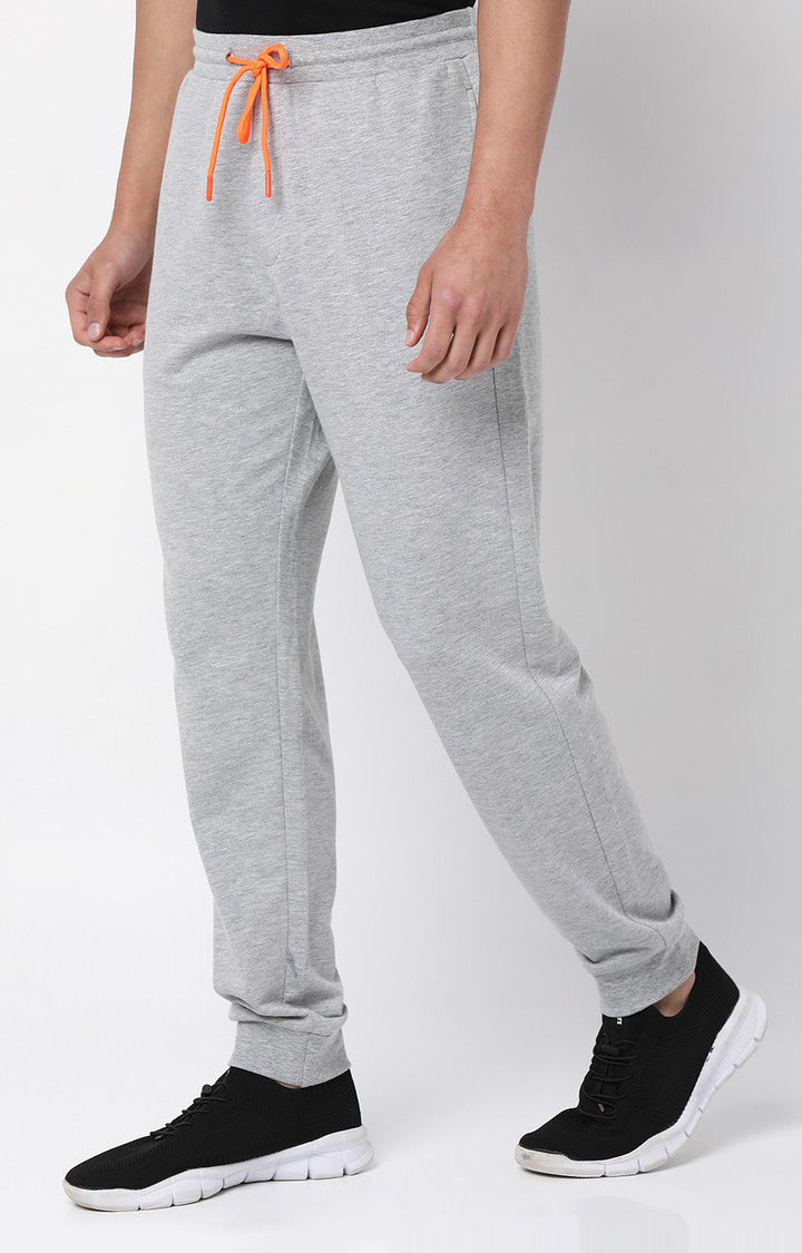 Men Premium Cotton Blend Knitted Grey Trackpants- UnderJeans by Spykar