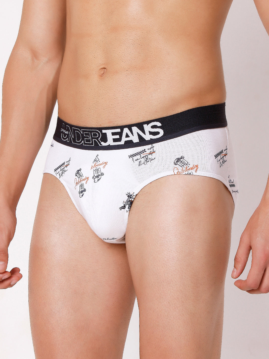 Men Premium White & Yellow Cotton Blend Brief (Pack of 2)- UnderJeans by Spykar