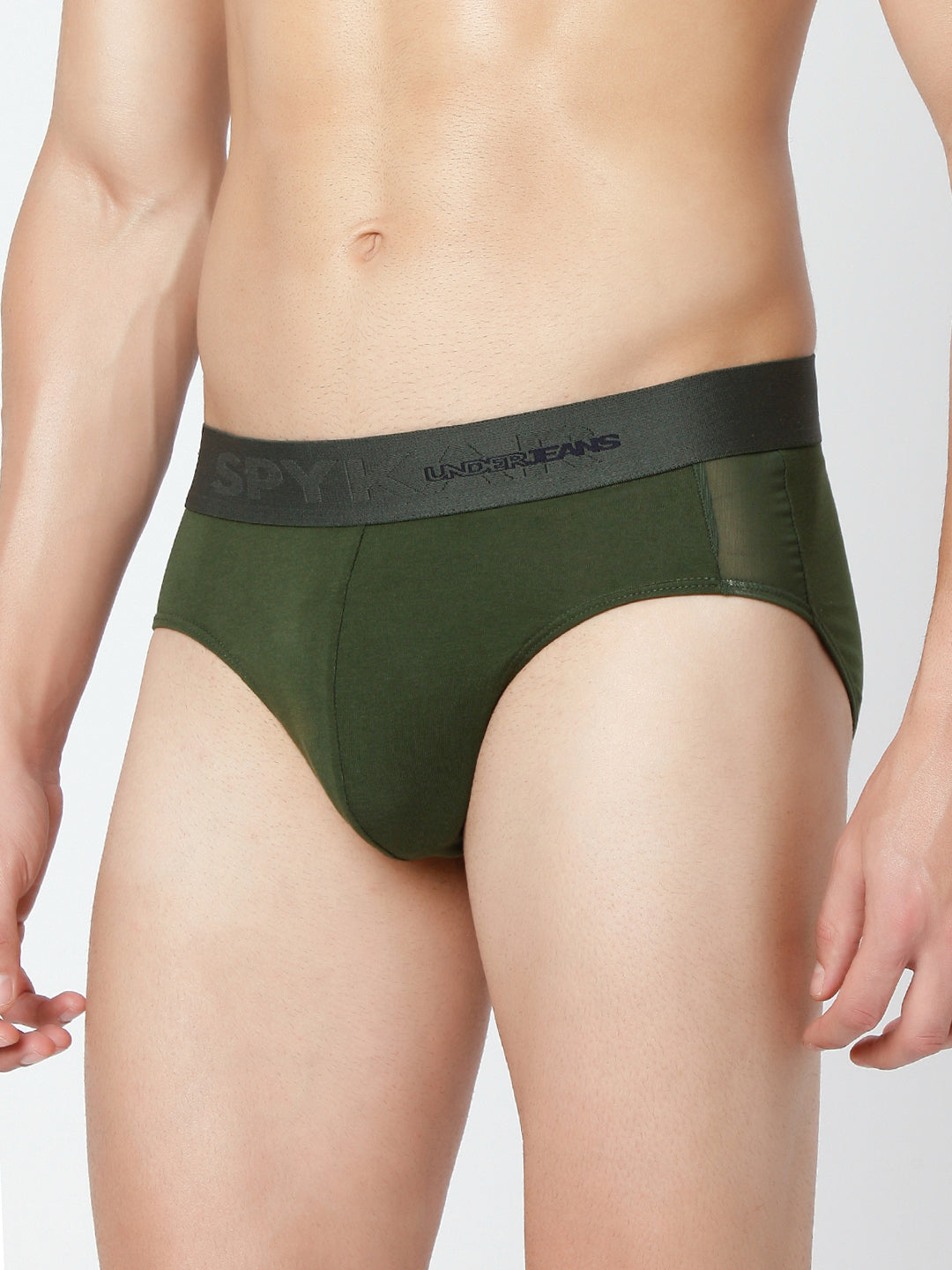 Men Premium Olive & White Cotton Blend Brief (Pack of 2)- UnderJeans by Spykar