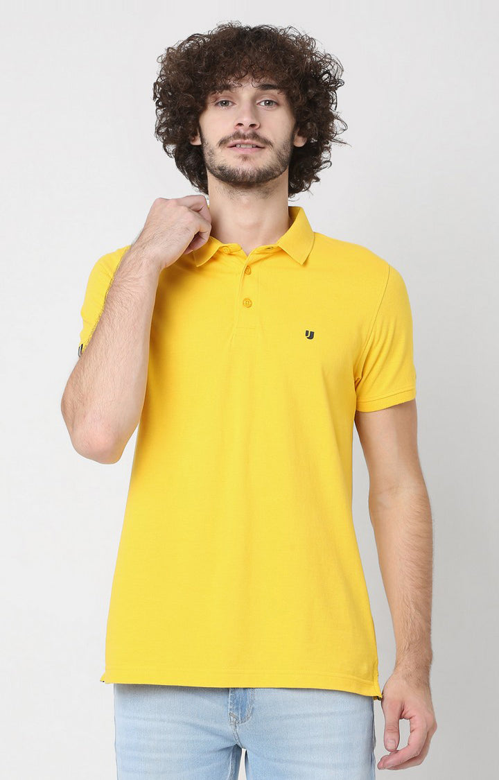 Men Premium Blue Cotton Regular Fit Polo T-Shirt - UnderJeans By Spykar