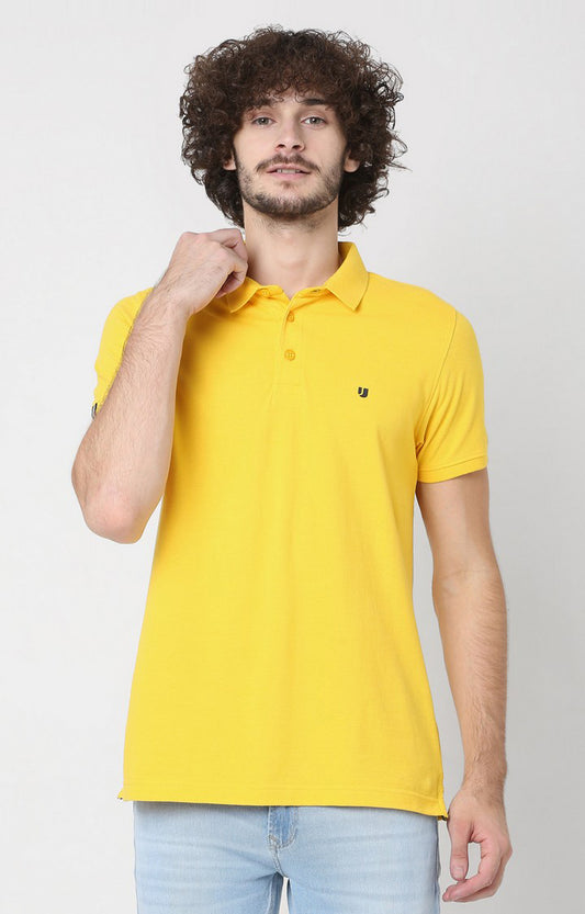 Men Premium Blue Cotton Regular Fit Polo T-Shirt - UnderJeans By Spykar