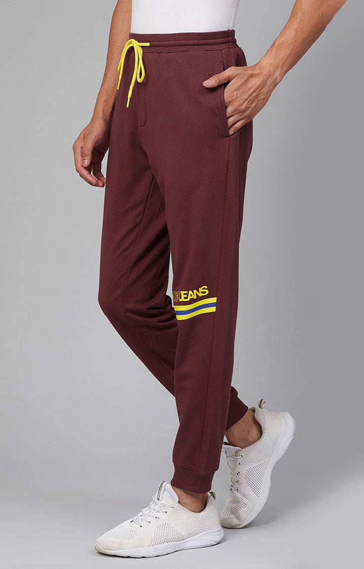 Maroon Cotton Blend Solid Trackpants- UnderJeans by Spykar