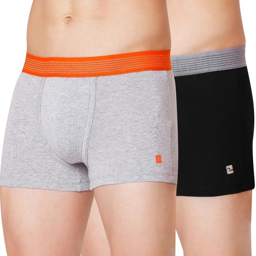 Men Premium Black-Grey & Grey-Orange Cotton Blend Trunk (Pack of 2)- UnderJeans by Spykar