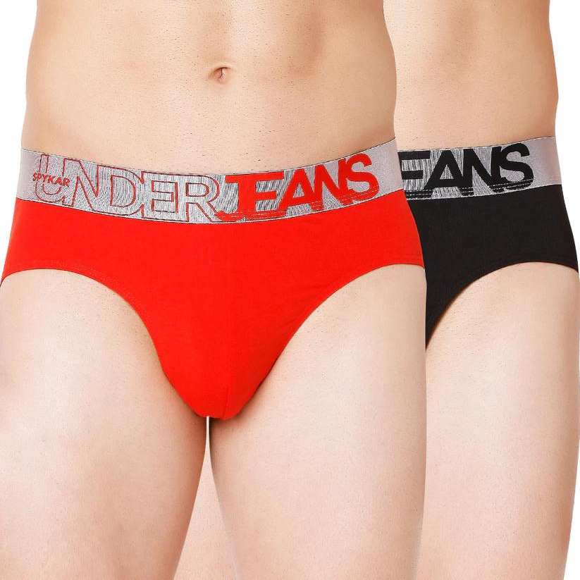 Men Premium Black & Red Cotton Blend Brief (Pack of 2)- UnderJeans by Spykar