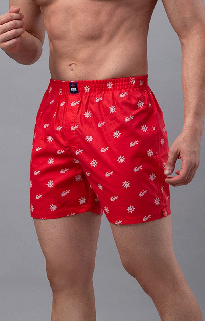 Red Cotton Boxer for Men Premium- UnderJeans by Spykar