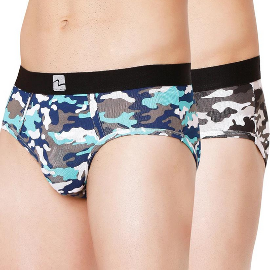 Men Premium Camo 1 & Camo 2 Cotton Blend Brief (Pack of 2)- UnderJeans by Spykar