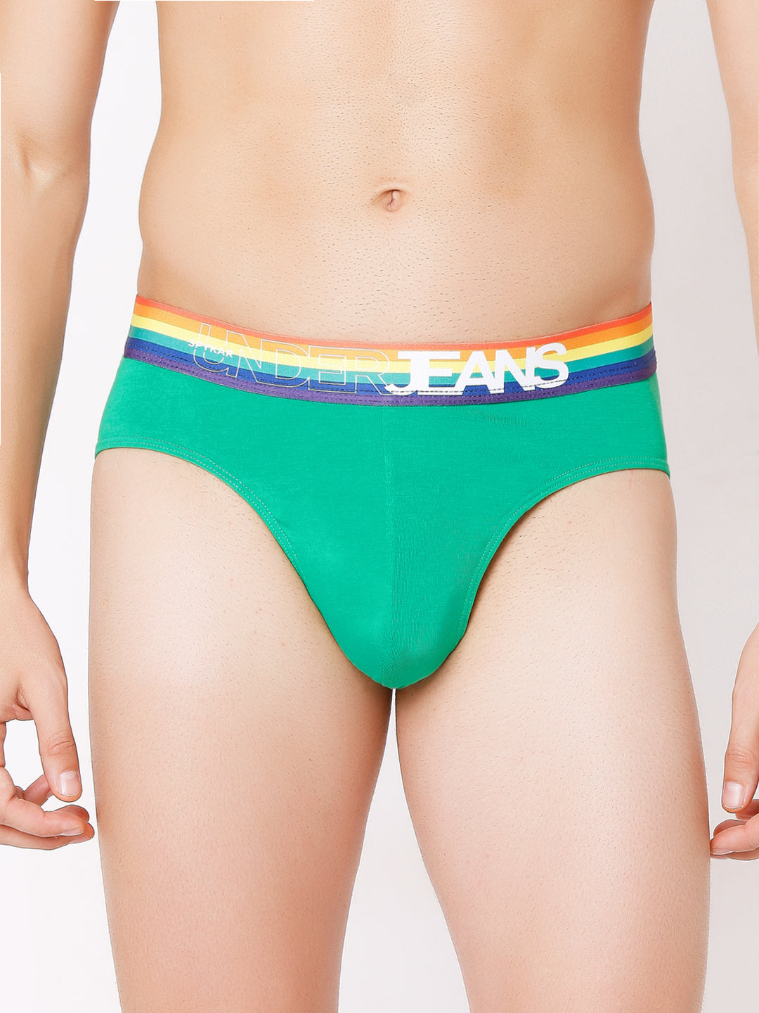 Men Premium Green Multi & Navy Blue Cotton Blend Brief (Pack of 2)- UnderJeans by Spykar