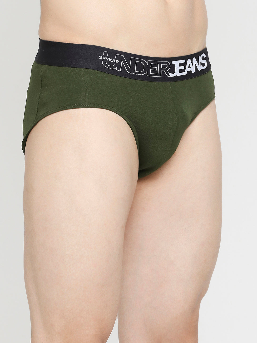 Men Premium Olive & Black Cotton Blend Brief - Pack Of 2- UnderJeans by Spykar