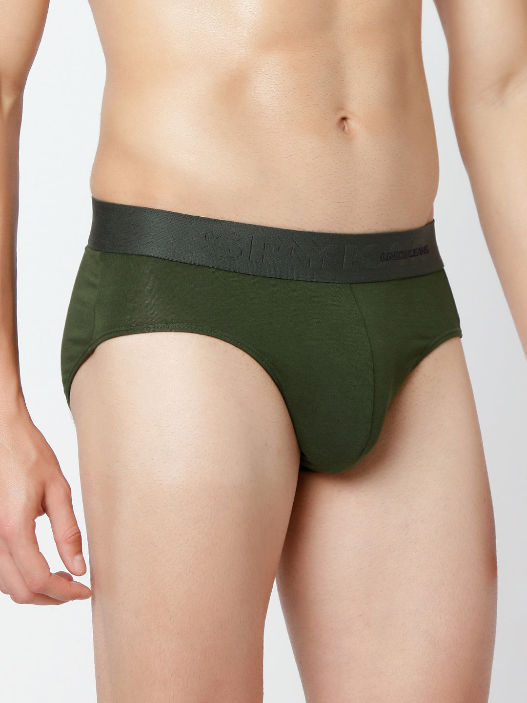 Men Premium Olive & White Cotton Blend Brief (Pack of 2)- UnderJeans by Spykar