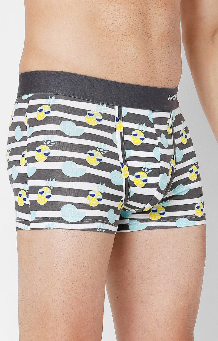 Men Premium Grey Cotton Blend Printed Trunk- UnderJeans by Spykar