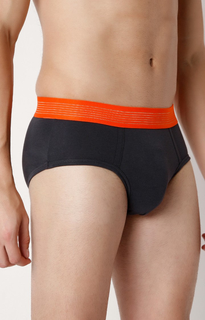 Men Premium Darkgrey Cotton Blend Brief- UnderJeans by Spykar