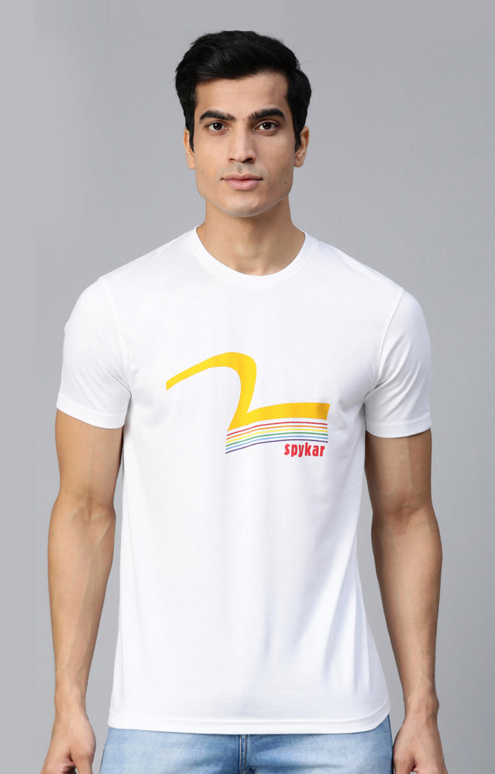 White Cotton Printed Round Neck T-Shirts- UnderJeans by Spykar