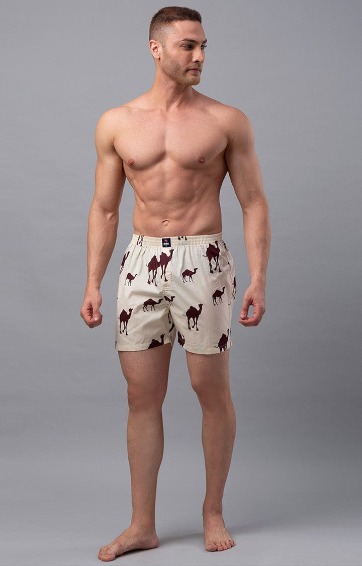 Beige Cotton Boxers for Men Premium - (Pack of 2)- UnderJeans by Spykar