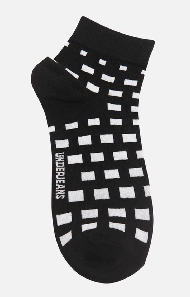 Men Premium Black White Ankle Length (Non Terry) Single Pair of Socks- UnderJeans by Spykar