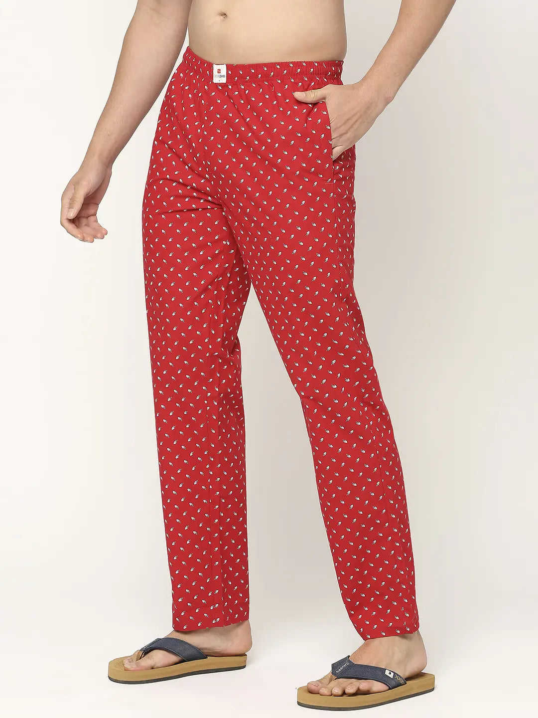 Women Printed Red Cotton Lounge Pants