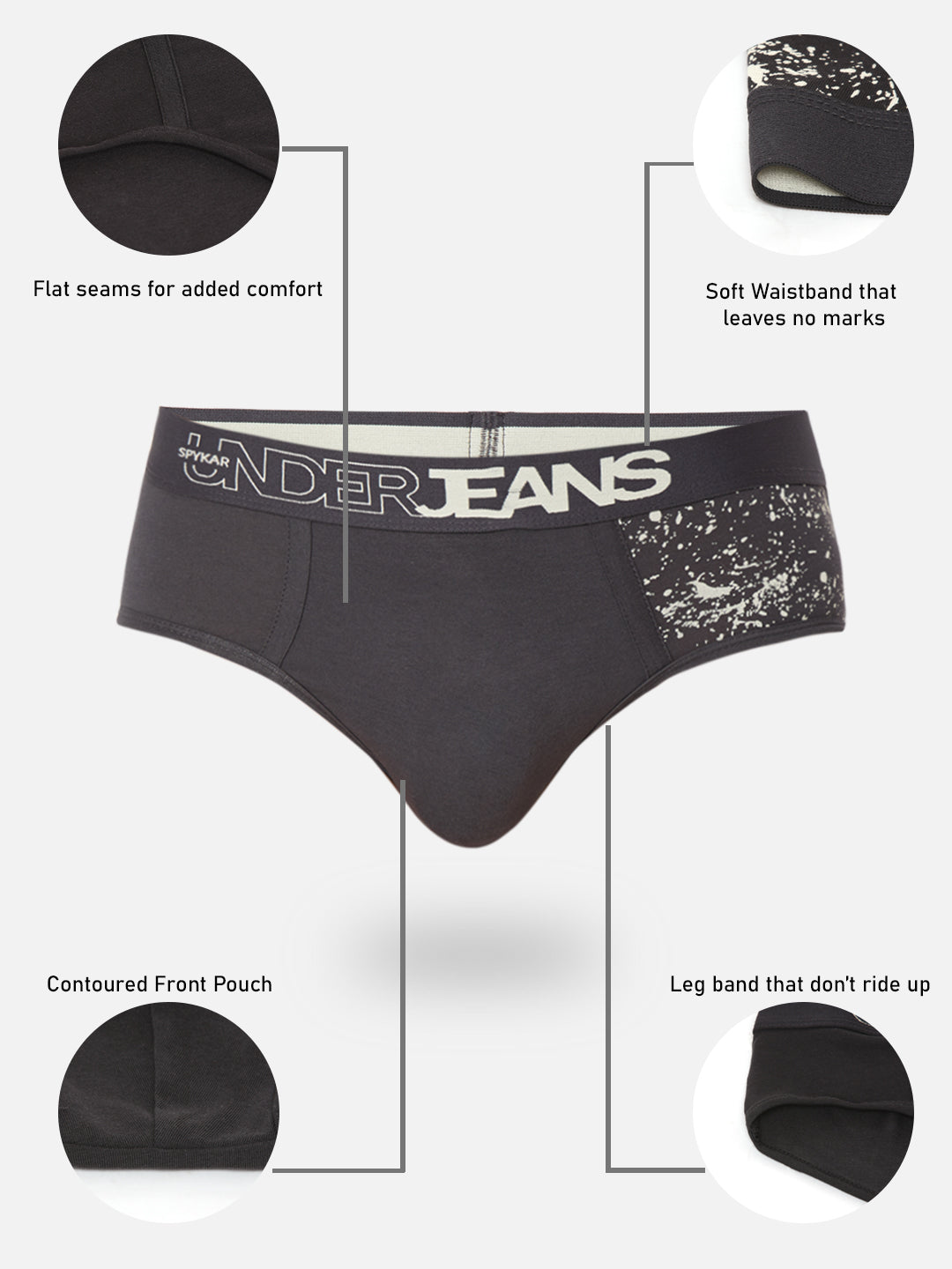 Men Premium Grey Cotton Blend Brief- UnderJeans by Spykar