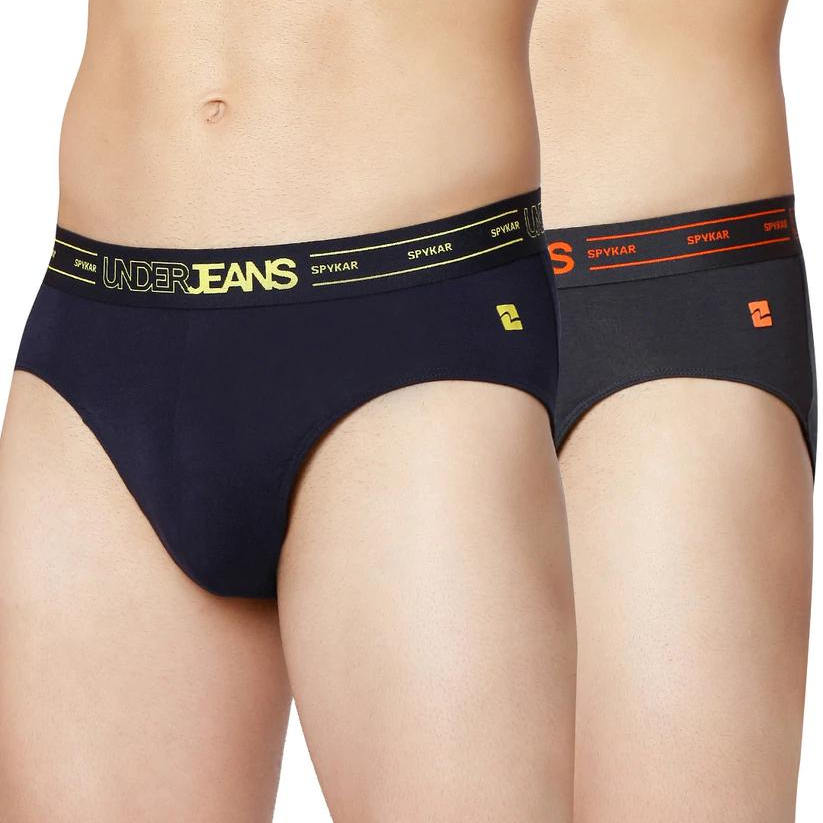 Underjeans by Spykar Men Premium Assorted Cotton Blend Brief (Pack of 2)