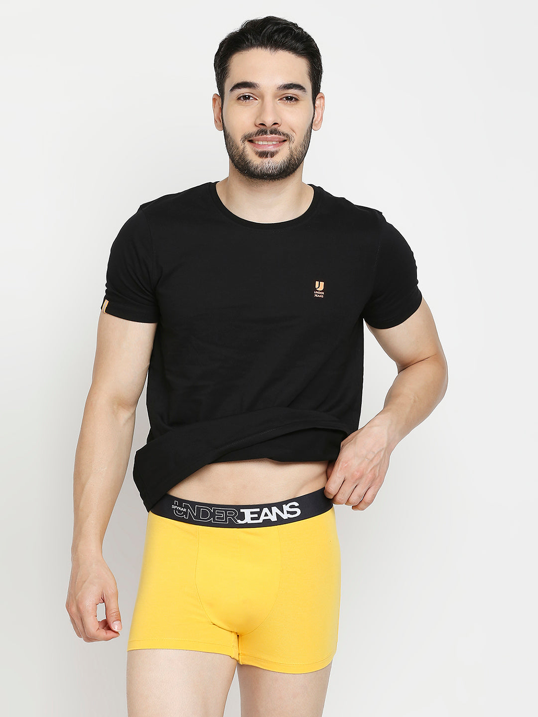 Men Premium Yellow & Dark Grey Cotton Blend Trunk - Pack Of 2- UnderJeans by Spykar