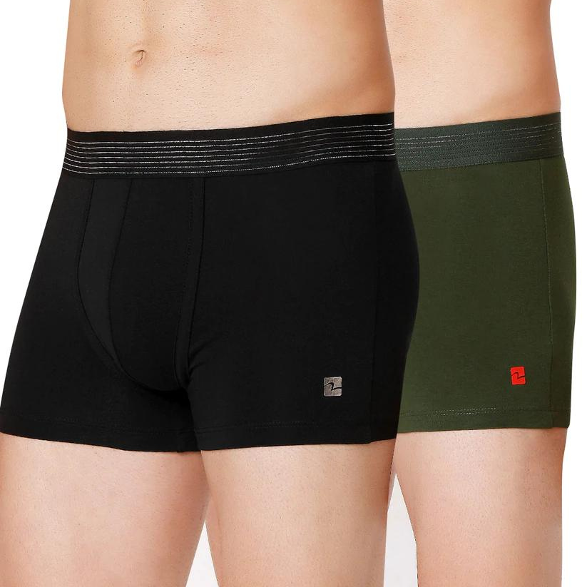 Men Premium Black & Olive Cotton Blend Trunk (Pack of 2)- UnderJeans by Spykar