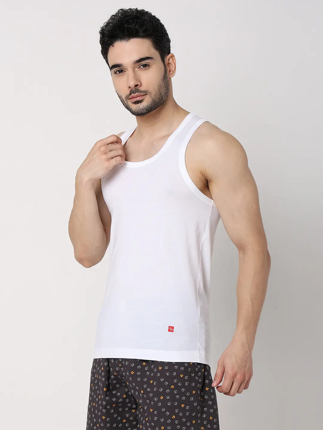 Underjeans by Spykar Men Premium White Cotton Blend Regular Fit Vest - Pack Of 2