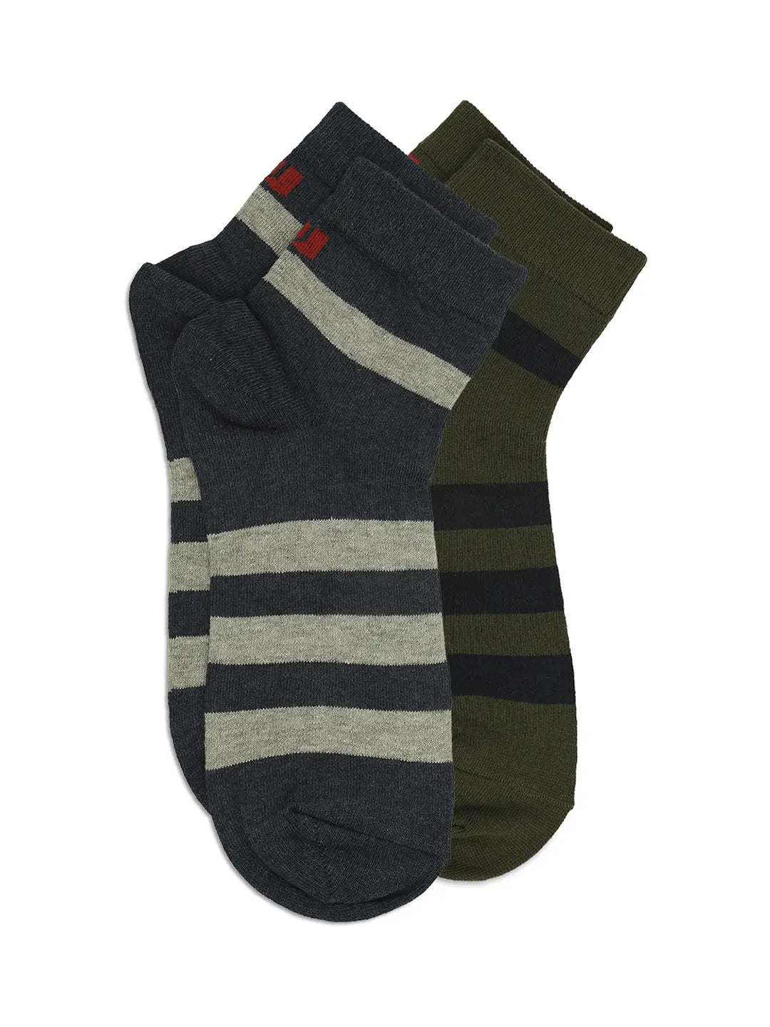 Men Premium Olive & Navy Melange Ankle Length Socks - Pack Of 2- Underjeans by Spykar