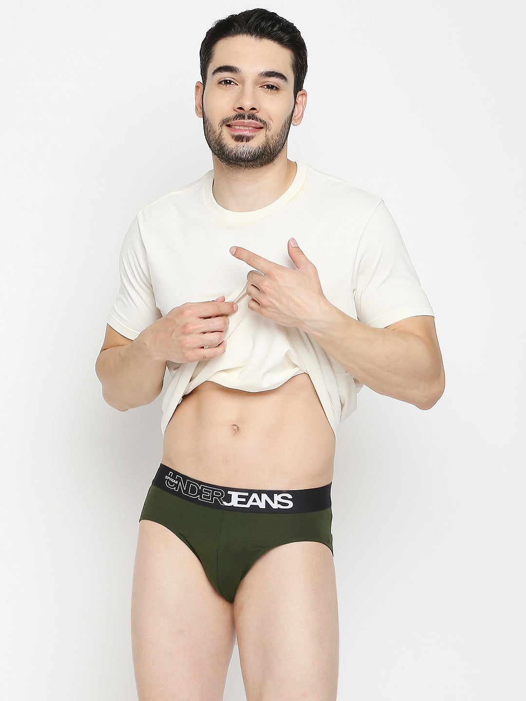 Men Premium Olive & Black Cotton Blend Brief - Pack Of 2- UnderJeans by Spykar