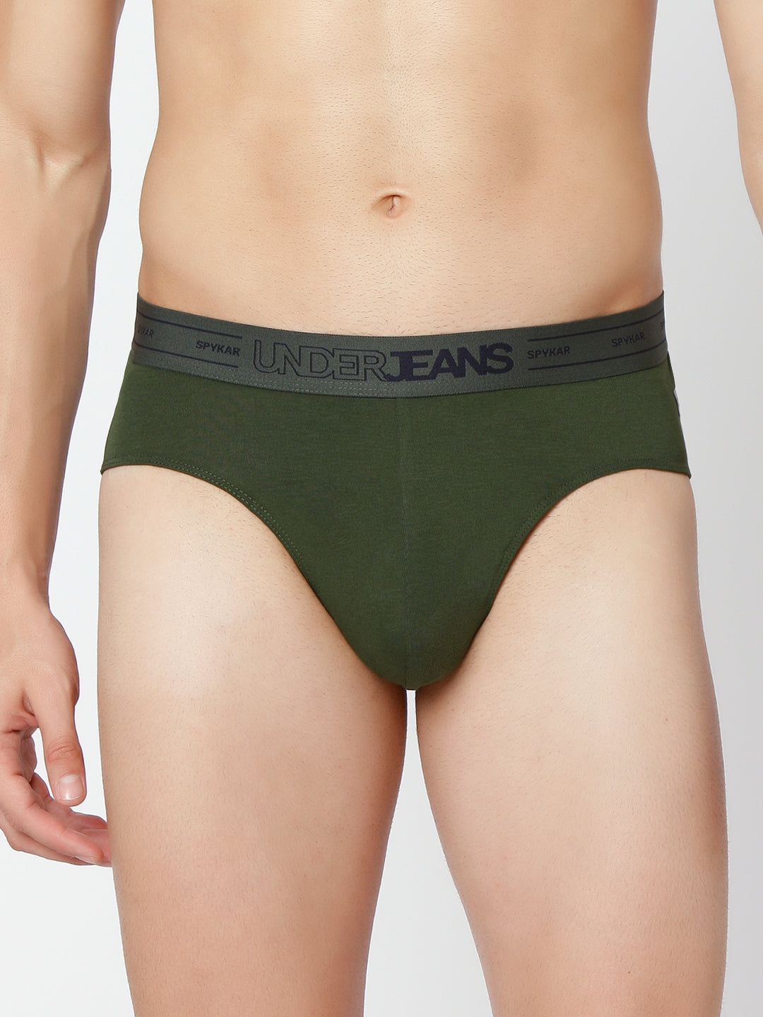 Men Premium Olive & White Cotton Blend Brief (Pack of 2)- UnderJeans by Spykar