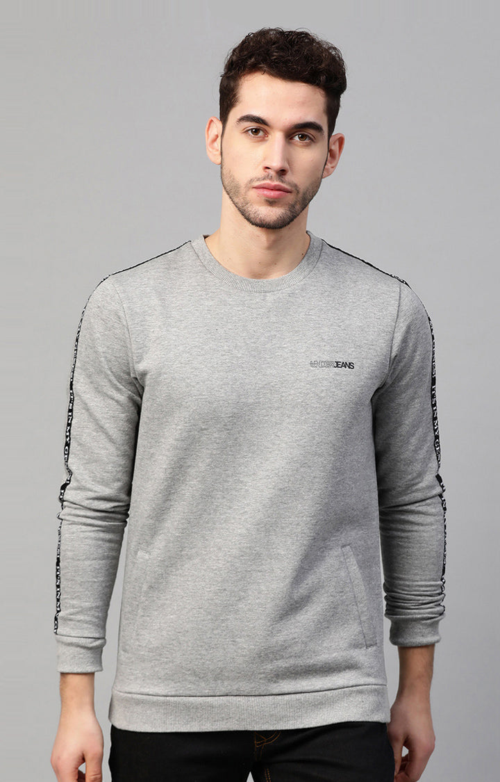 Grey Melange Cotton Solid Round Neck Sweatshirts- UnderJeans by Spykar