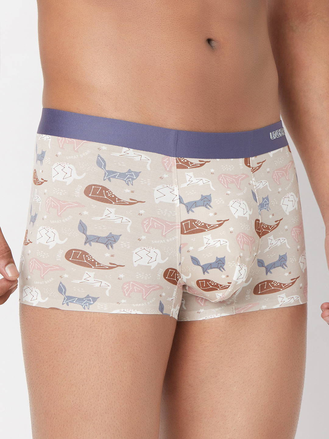 Men Beige Printed Super Premium Bonded Elastic Trunk - UnderJeans by Spykar