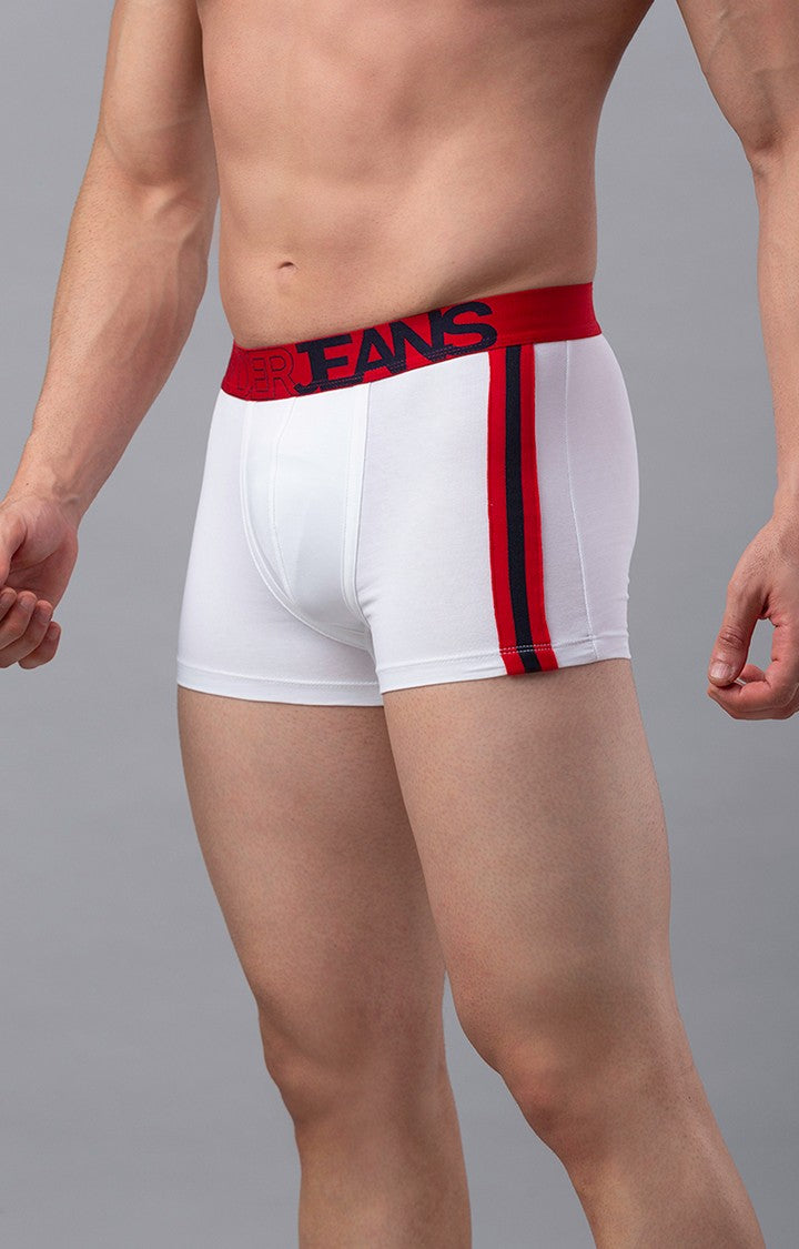 Men Premium White-Red Cotton Blend Trunk- UnderJeans by Spykar