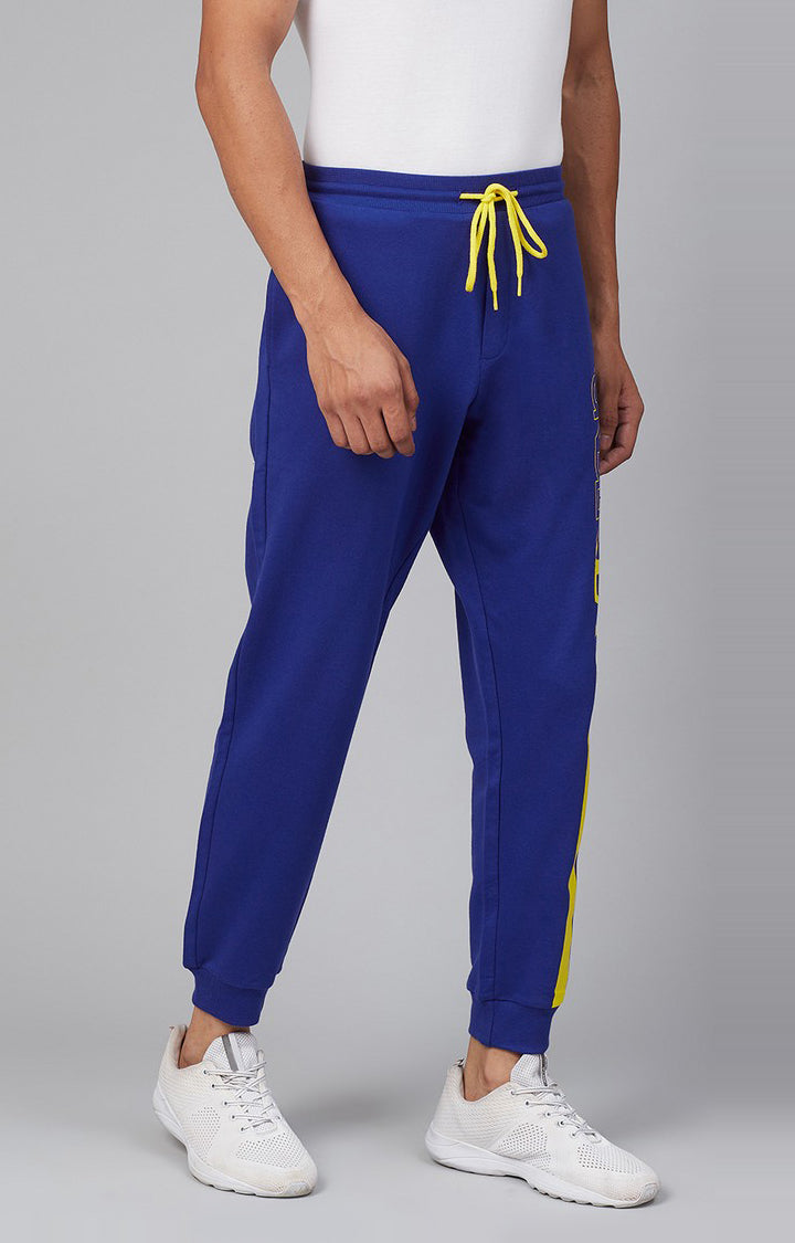Blue Cotton Blend Solid Trackpants- UnderJeans by Spykar