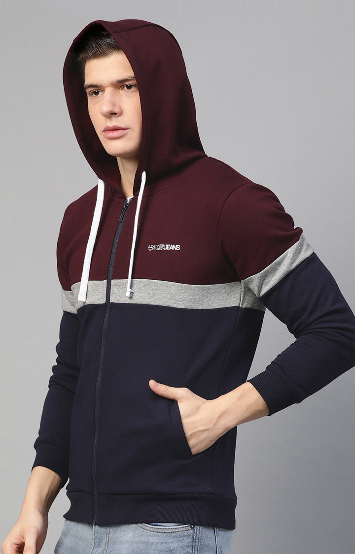 Maroon Cotton Solid Hooded Sweatshirts- UnderJeans by Spykar