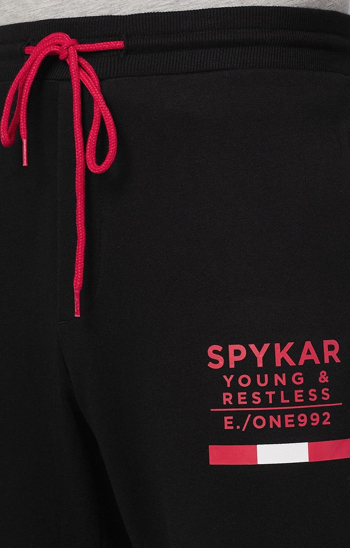 Black Cotton Blend Solid Trackpants- UnderJeans by Spykar