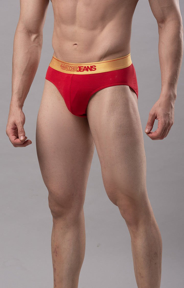 Underjeans by Spykar Men Premium Cotton Blend Red Brief