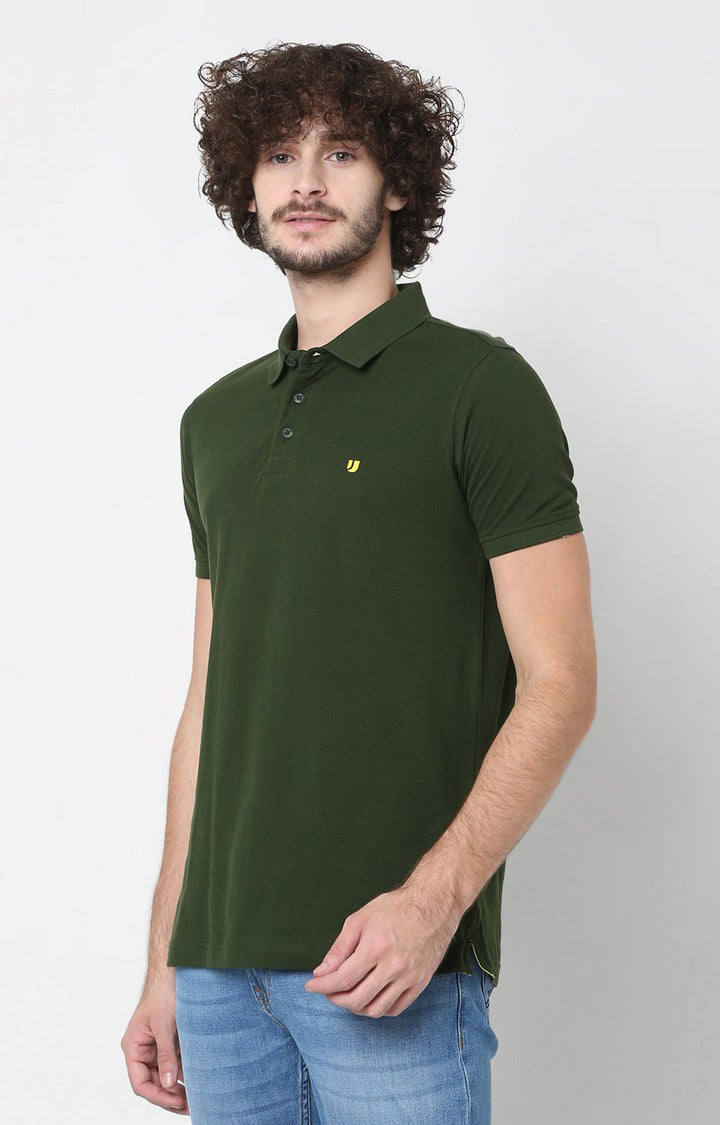 Men Premium Green Cotton Regular Fit Polo T-Shirt - UnderJeans By Spykar